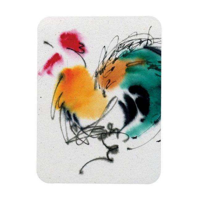 Íman Colorida Rooster. Caligrafia e aquarela. (Vertical)