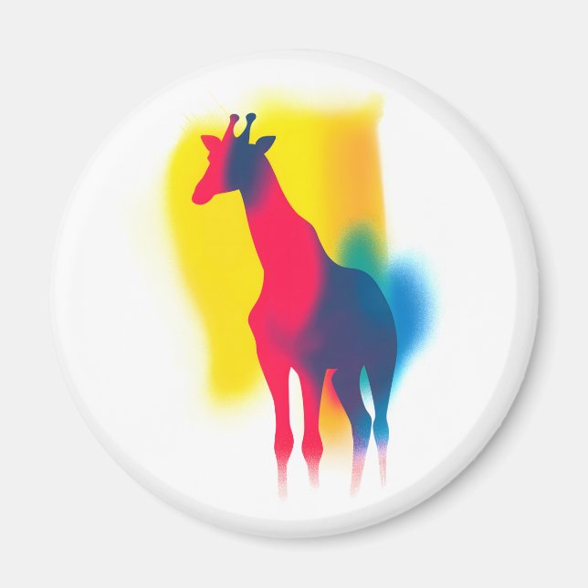 Íman Colorida Spray Paint Giraffe Silhouette Round (Frente)