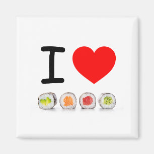 Íman Colorida Sushi "Eu amo sushi" Coração Vermelho