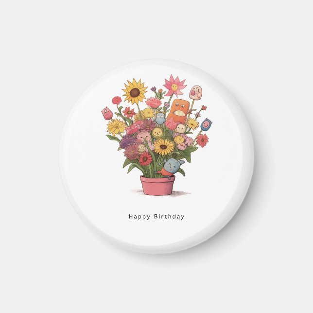 Íman Colorido buquê de flores magnéticas de aniversário (Frente)