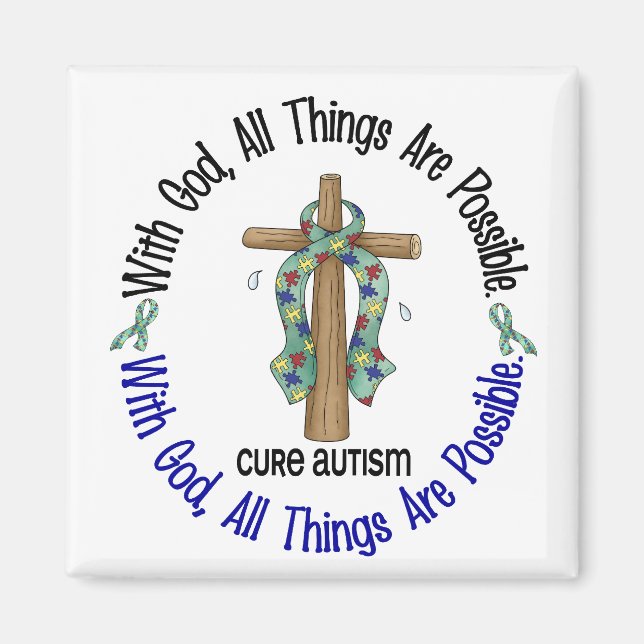Íman COM T-Shirts E presentes DEUS CROSS AUTISM (Frente)