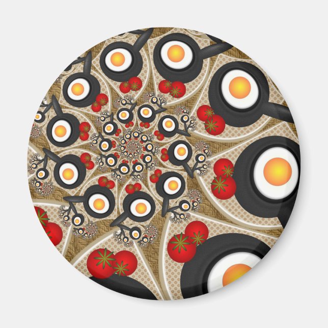 Íman Comida Engraçada De Arte Fractal, Tomates, Ovos (Frente)