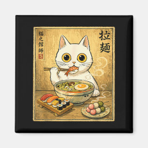 Íman Comida Japonesa Ramen Sushi Gato Branco Kawaii Eng