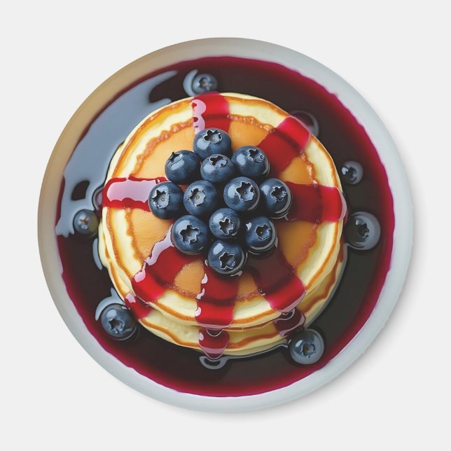 Íman Comida Realista de Blueberry Pancakes (Frente)
