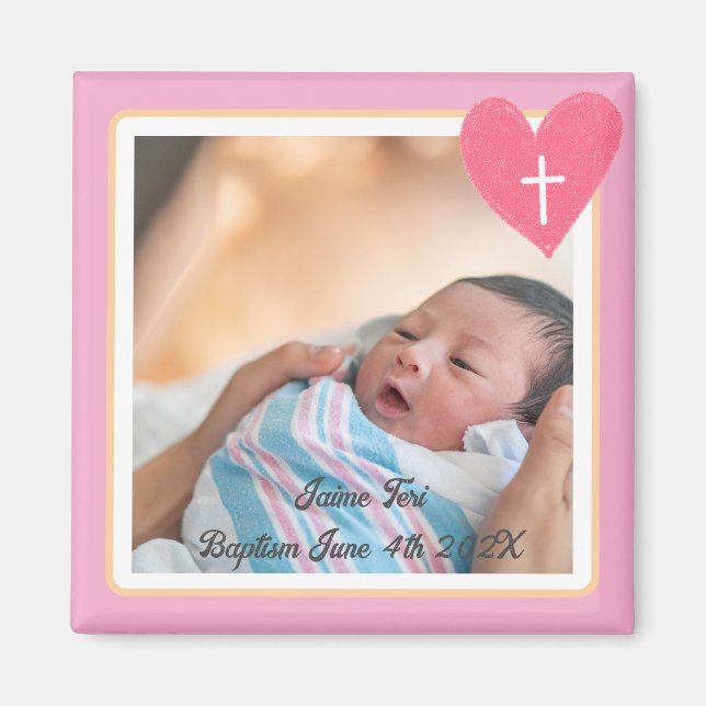 Íman Commemorative Baptism Magnet - Christianity - Pink (Frente)