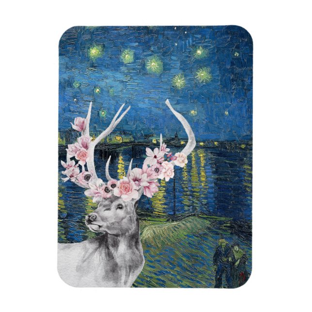 Íman Compilação Van Gogh Noite Estrelada e Cervo Floral (Vertical)