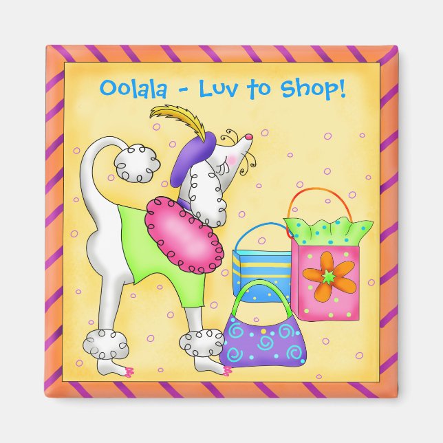 Íman Comprando Poodle Whimsy Dog Art Amarelo (Frente)