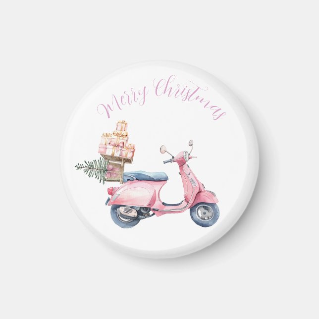 Íman Compras de Natal de Scooter Rosa (Frente)