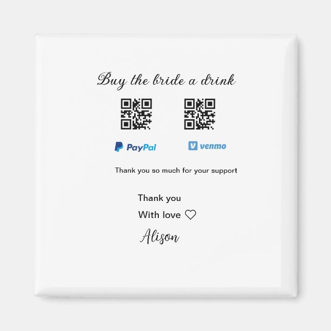 Íman Compre uma bebida para a noiva doação QR Venmo Pay (Frente)