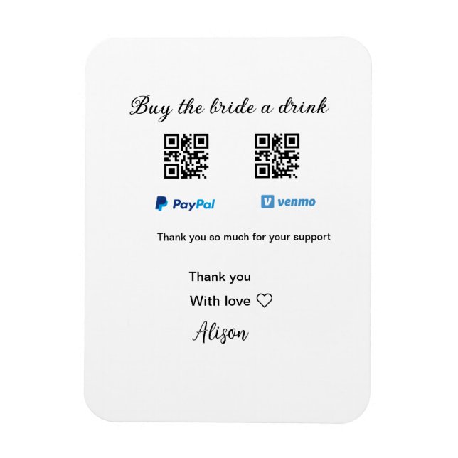 Íman Compre uma bebida para a noiva doação QR Venmo Pay (Vertical)