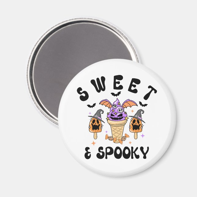 Íman Cones de Sorvete de Halloween Retro Doce e Spooky (Front/Back)