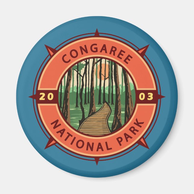 Íman Congaree National Park Retro Compass Emblem (Frente)