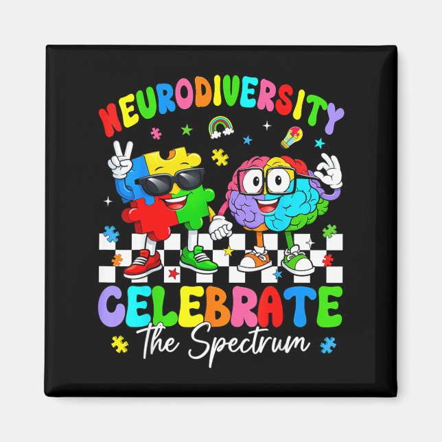 Íman Consciência da neurodiversidade cérebro autismo as (Frente)