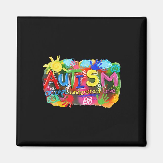 Íman Conscientização do Autismo Pincelada Aceitar Compr (Frente)