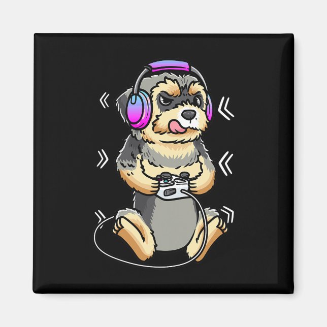 Íman Console de Jogos de Vídeo de Cachorro Morkie Jogad (Frente)