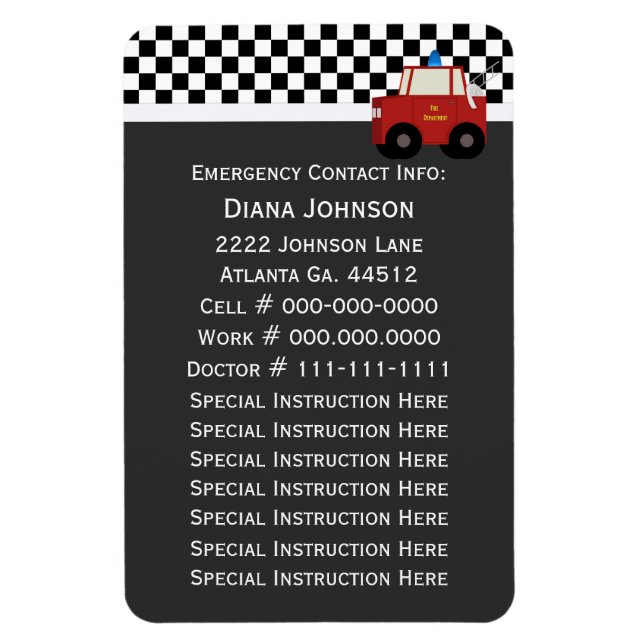 Íman Contato de Emergência: Firecaminhão (Vertical)