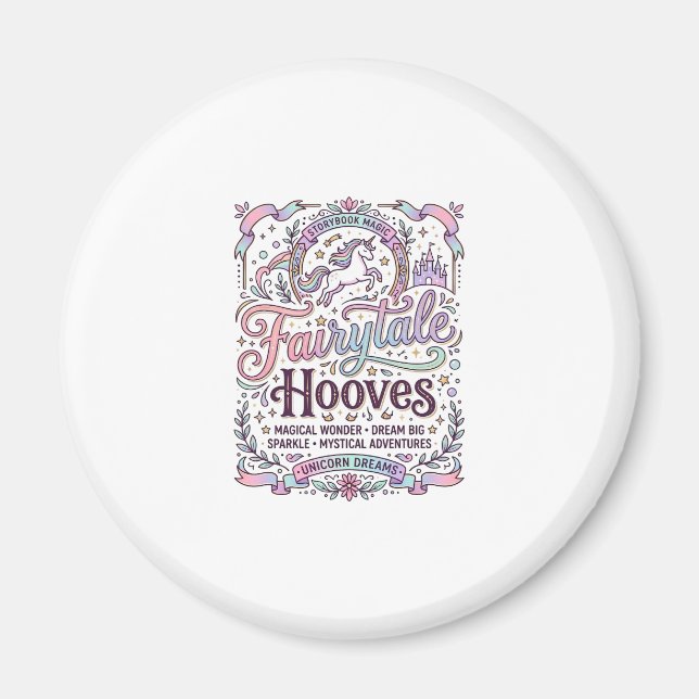Íman Conto de Fadas Unicórnio Cascos Design de Merch Or (Frente)