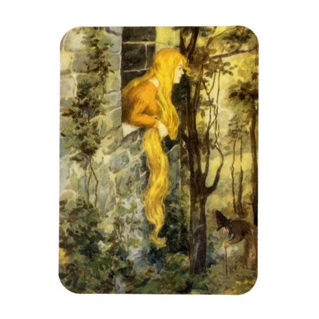 Íman Conto de Fadas Vintage, Rapunzel com Cabelo Loiro  (Vertical)