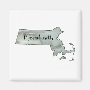 Íman Contorno de Estado de Aquarela de Massachusetts