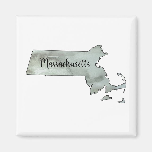 Íman Contorno de Estado de Aquarela de Massachusetts (Frente)