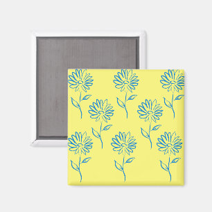 Íman Contorno de Flor Azul em um Fundo Amarelo