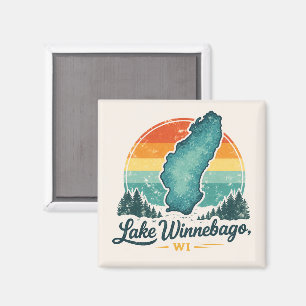 Íman Contorno do Mapa do Lago Winnebago WI Pôr do Sol