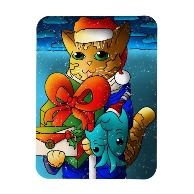 Íman Convidado de Gato de Natal (Vertical)