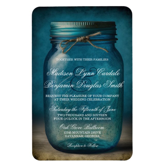 Íman Convidado para Casamento de Campo de Mason Jar Blu (Vertical)