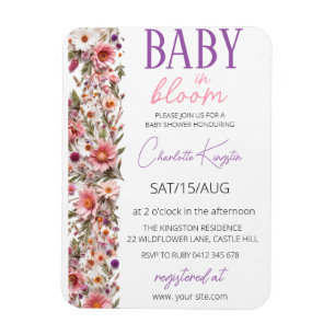 Íman Convite Baby in Bloom, Chuveiro de Bebê de Flores 