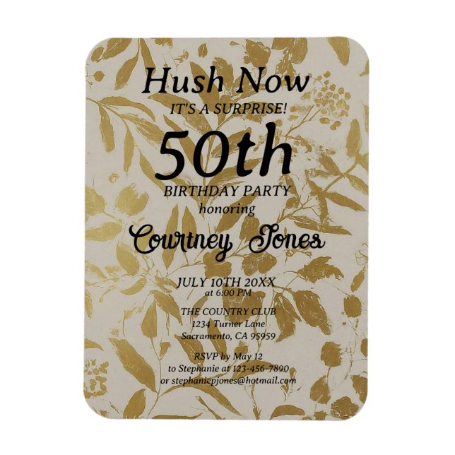 Íman Convite de 50º Aniversário Botânico Marfim Dourado (Vertical)