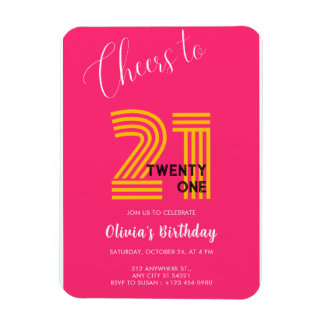 Íman Convite de Aniversário de 21 anos Rosa Minimalista