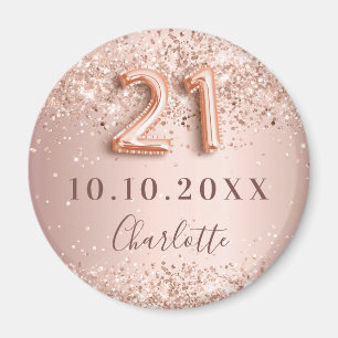 Íman convite de aniversário de 21 anos rose gold blush