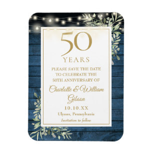 Íman Convite de Aniversário de 50 Anos em Madeira Azul 