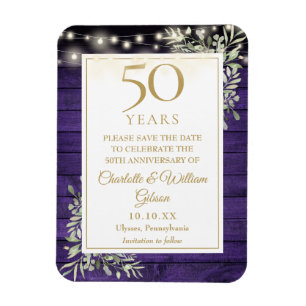 Íman Convite de Aniversário de 50 Anos em Madeira Roxa