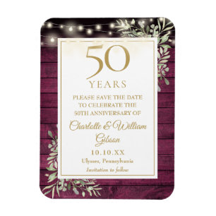 Íman Convite de Aniversário de 50 Anos em Madeira Rústi