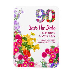 Íman Convite de Aniversário de 90 Anos Floral Moderno