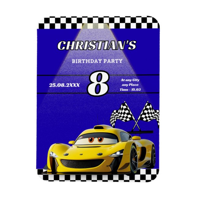 Íman Convite de aniversário de Carros Personalizados (Vertical)