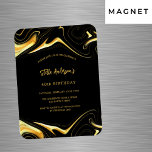 Íman Convite de aniversário de luxo moderno de ouro neg<br><div class="desc">Um fundo negro. Decorado com restos de ouro falsos. Personalize e adicione seu nome e detalhes da festa.</div>