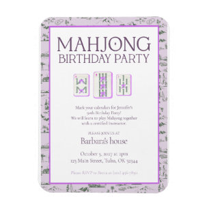 Íman Convite de Aniversário de Mahjong, toile roxo