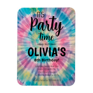 Íman Convite de Aniversário Tie Dye Arco-íris Tie Dye A