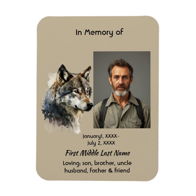 Íman Convite de Arte de Lobo Memorial de Lembrança (Vertical)