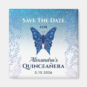 Íman Convite de Blue Butterfly Quinceañera para Salvar