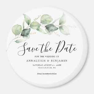 Íman Convite de Casamento com Eucalipto em Aquarela