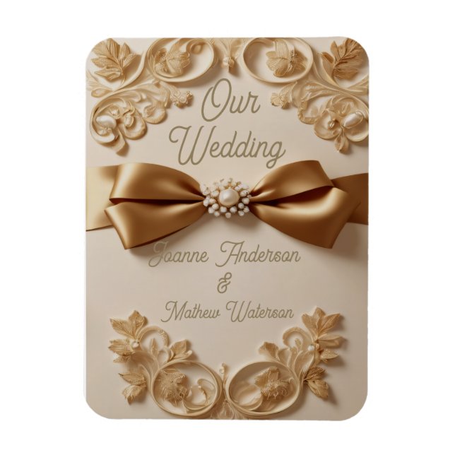 Íman Convite de Casamento com Floral Embutido – Laço de (Vertical)