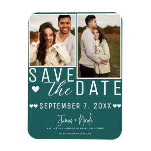 Íman Convite de casamento com foto 2 Save the Date azul