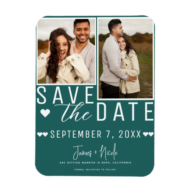 Íman Convite de casamento com foto 2 Save the Date azul (Vertical)