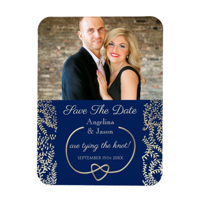 Íman Convite de casamento com foto azul marinho para sa (Vertical)