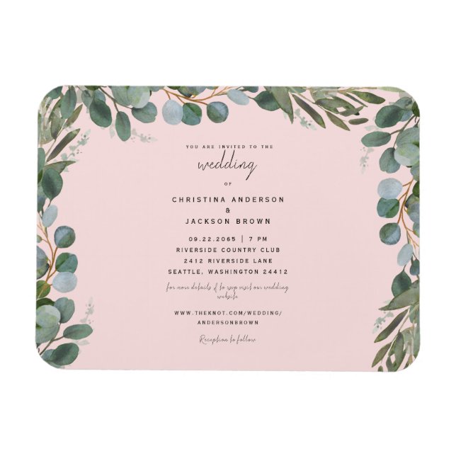Íman Convite de Casamento com Verde de Eucalipto Blush (Horizontal)