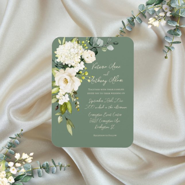 Íman Convite De Casamento De Script Floral Verde Elegan (Criador carregado)