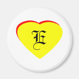 Íman Convite de Casamento "E" Coração Amarelo Vermelho